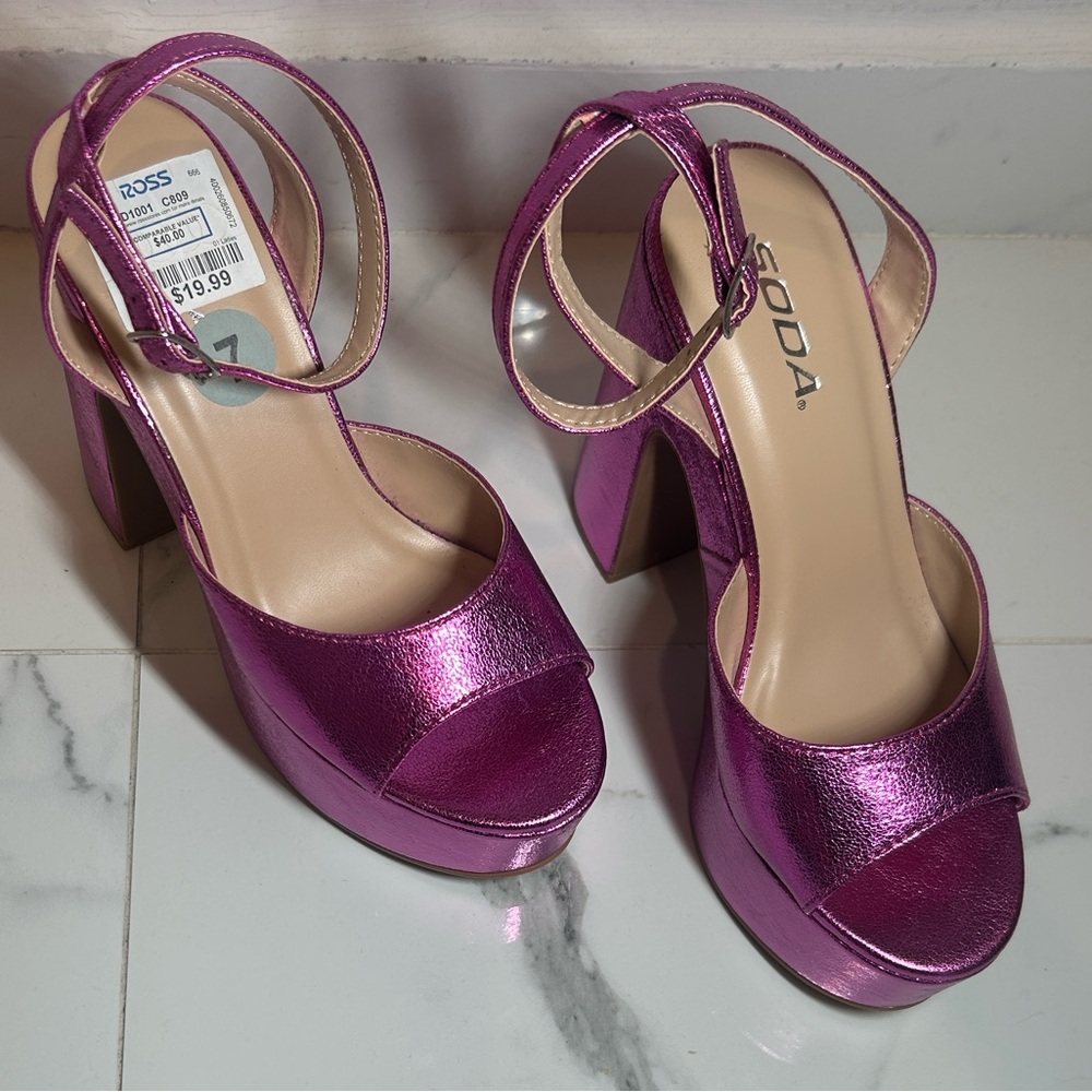 Soda Metallic Purple Platform Sandals